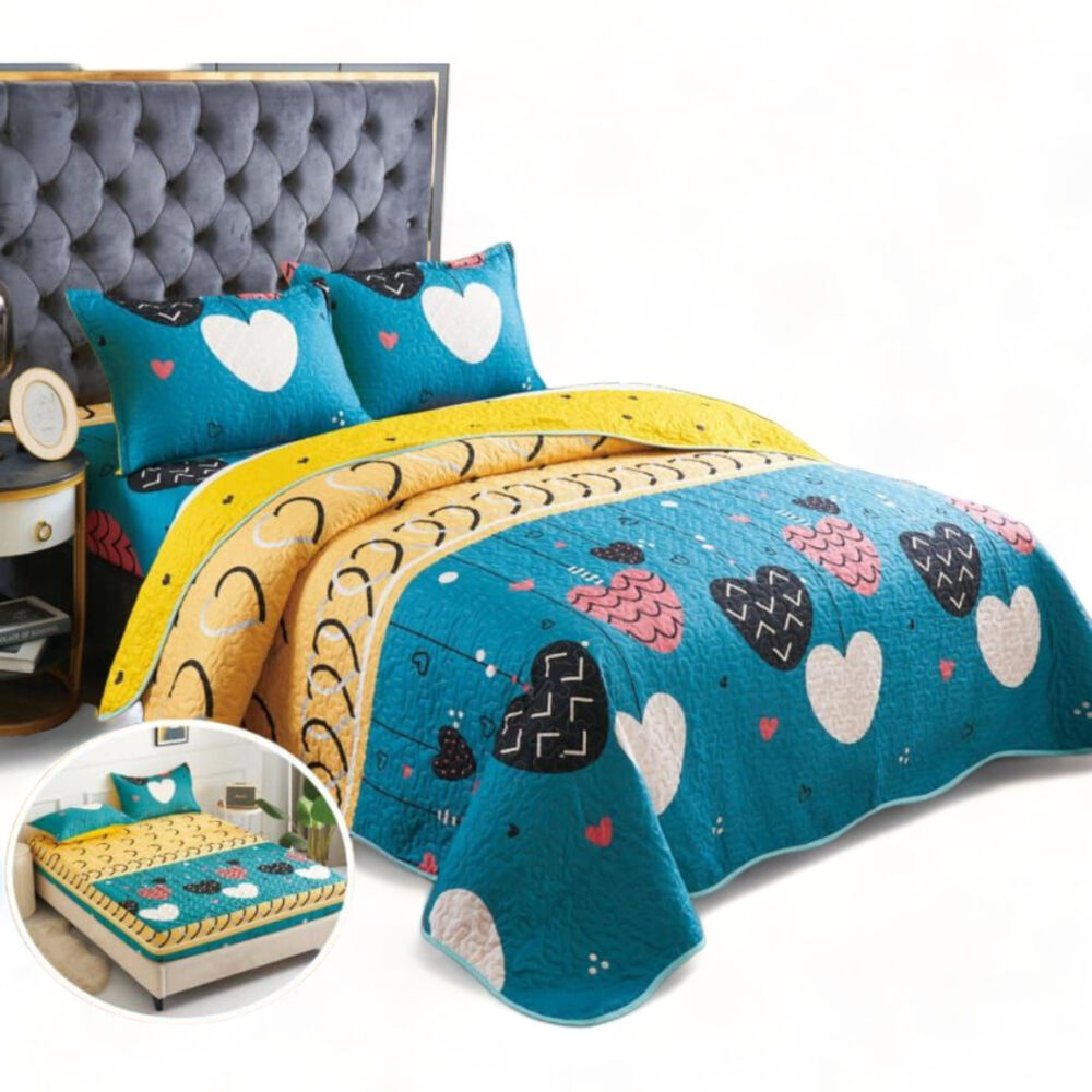 Juego Para Cama De 5 Piezas 2 Plazas Cubrecolchon Sabana Cubrecama 2 Fundas De Almohada Estampados C5p-4 image number 0.0