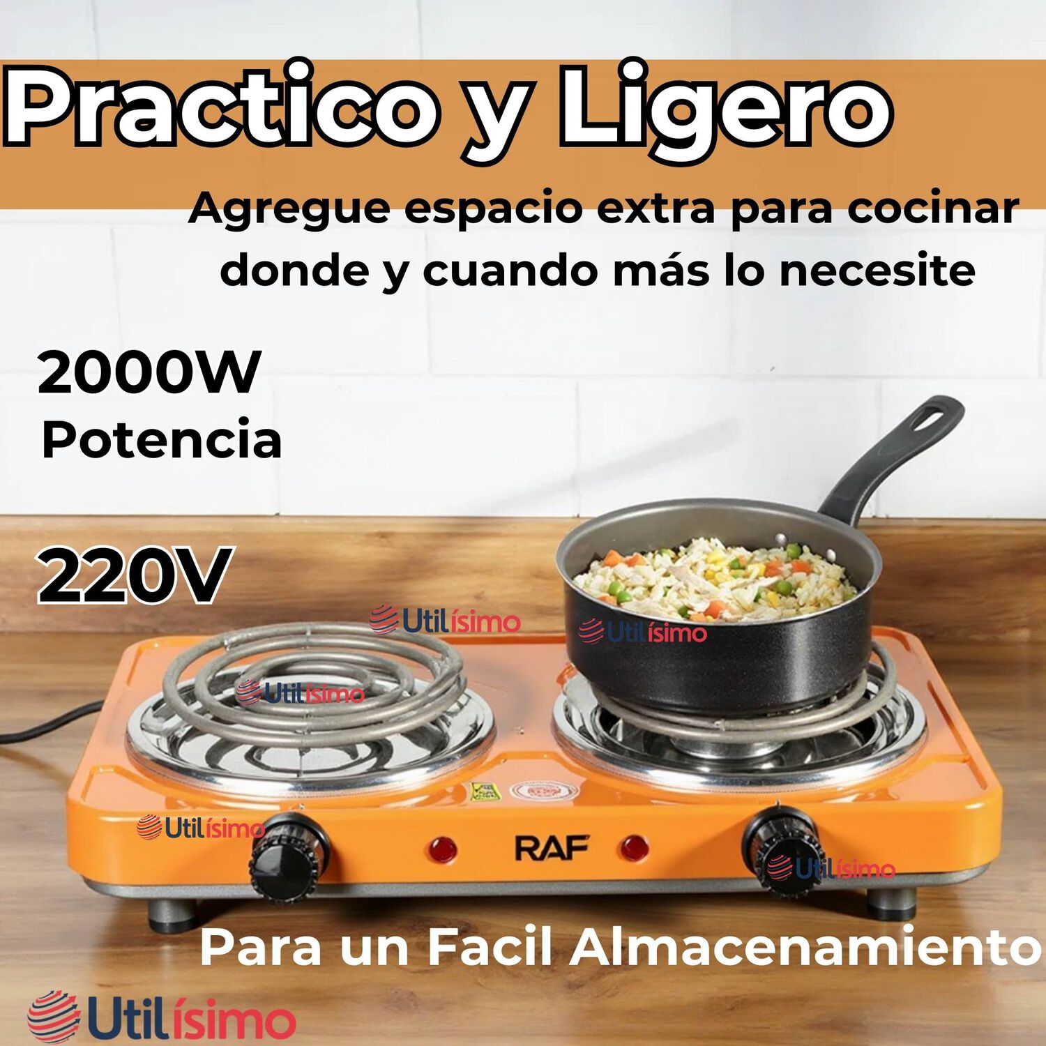 Cocina El&eacute;ctrica 2 Platos 2000w Cocinilla Port&aacute;til Naranja image number 1.0