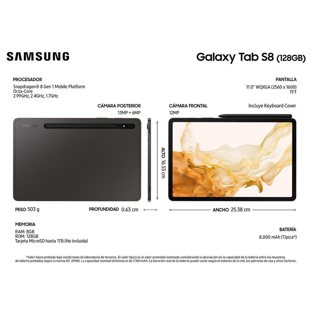 Tablet 11" Samsung Galaxy Tab S8 +  Keyboard Cover / 8 GB RAM /  128 GB image number 1.0