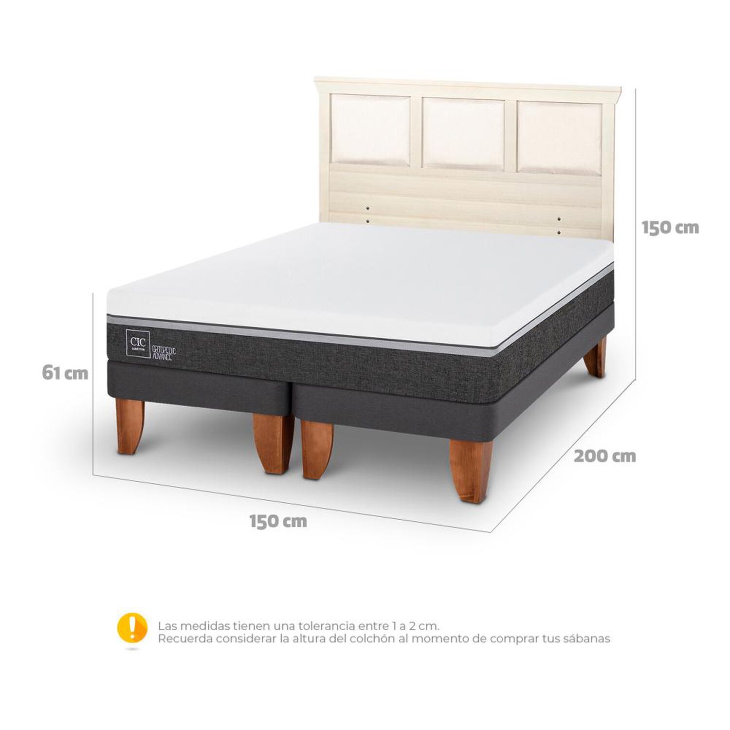 Cama Europea Cic Ortopedic Advance / 2 Plazas / Base Dividida + Respaldo image number 5.0