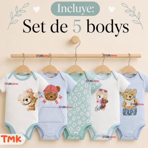 Pack 5 Bodys Manga Corta 100% Algod&oacute;n Tedmimak Ni&ntilde;a Cuddly Bears