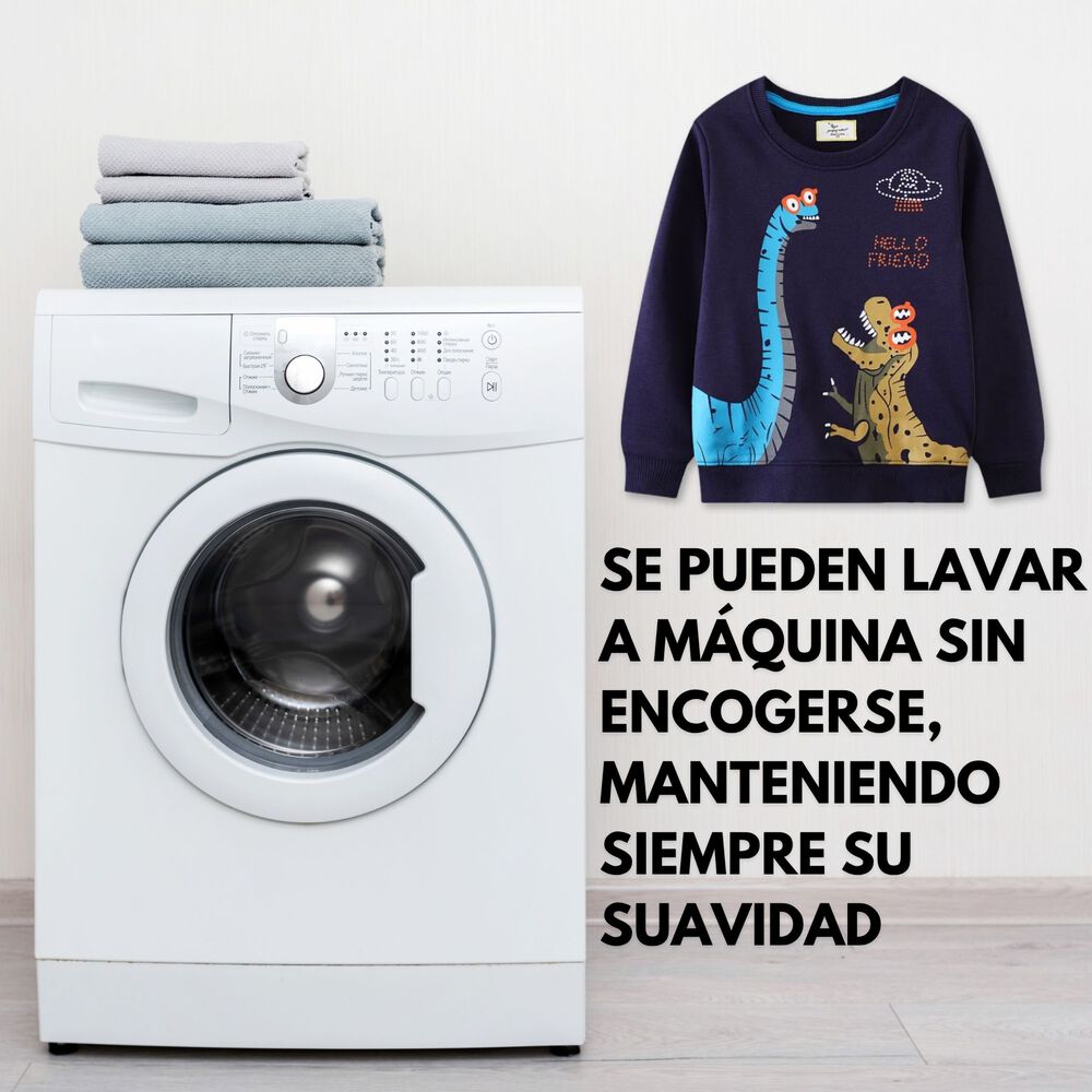 Poler&oacute;n Ni&ntilde;o Manga Larga 100% Algod&oacute;n Azul Dinosaurios image number 5.0