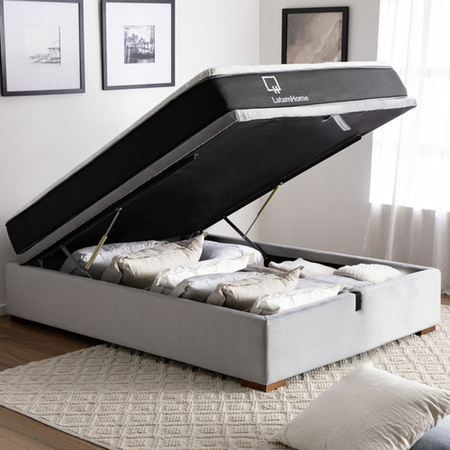 Cama Funcional Boxet Full 1.35 Mt Colchon Resortes New Top Funda Lavable Gris image number 0.0