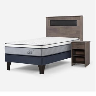 Cama Europea Rosen Indie / 1.5 Plazas / Base Normal  + Set Maderas Ferrara Gris