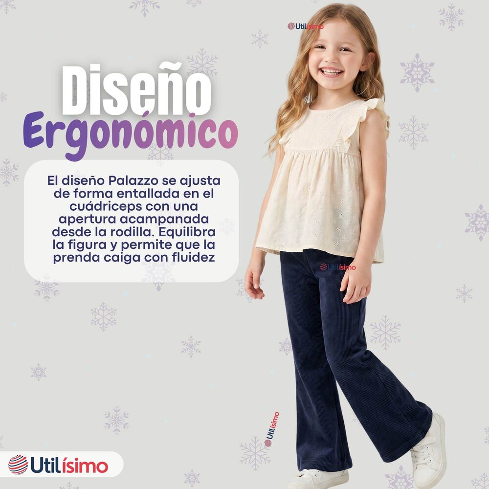 Calza Pantal&oacute;n Palazzo Ni&ntilde;a Polar Con Chiporro Elasticada T&eacute;rmica Navy Blue image number 8.0