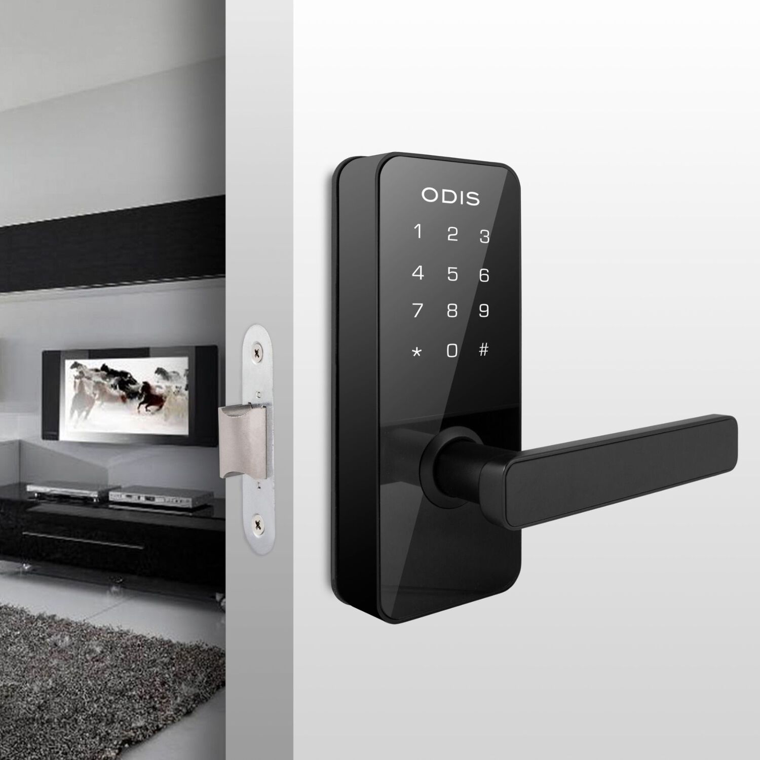 Cerradura Digital Odis 7700 Con Picaporte Manilla Reversible - Negro image number 4.0