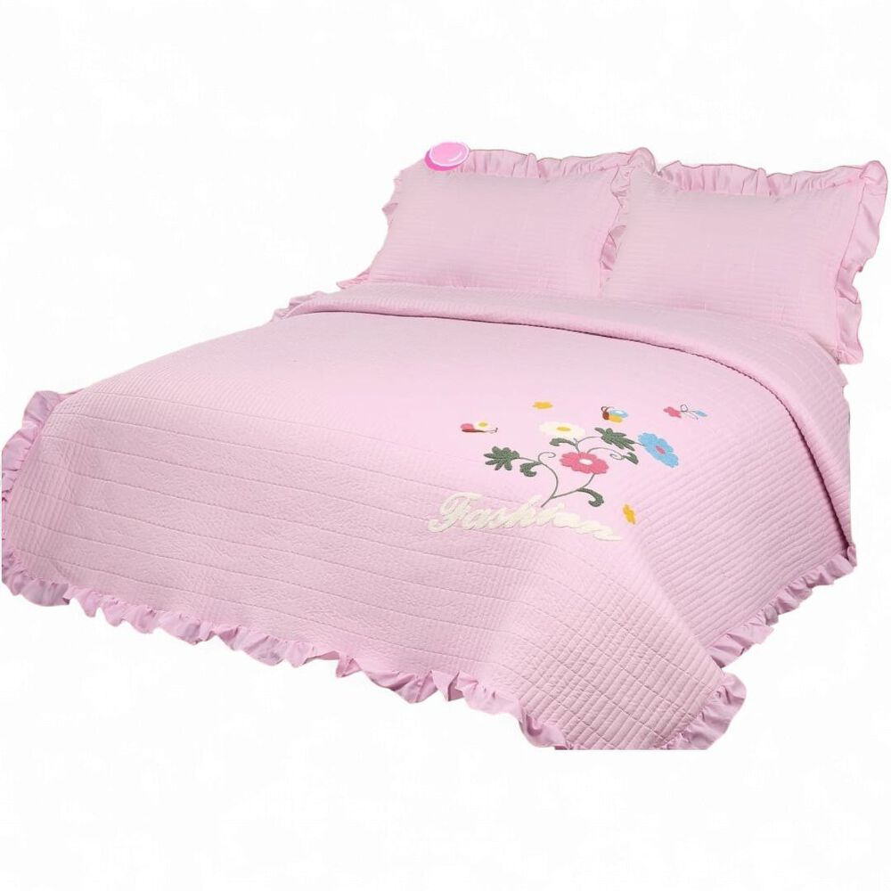  Cubrecama Bordado De Algodón Para 2 Plazas 230cm X 250cm Colcha Color Rosa Cb8 image number 0.0