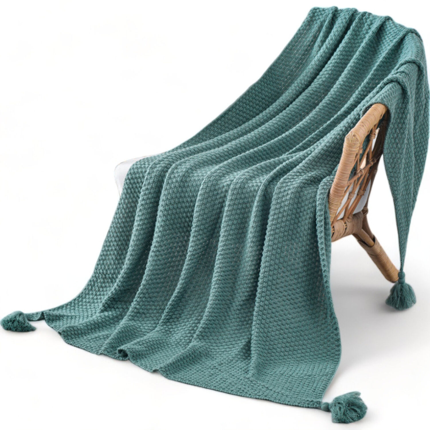 Manta Nordica Con Borlas Tejida Decorativa 130cm X 190cm Color Turquesa image number 0.0