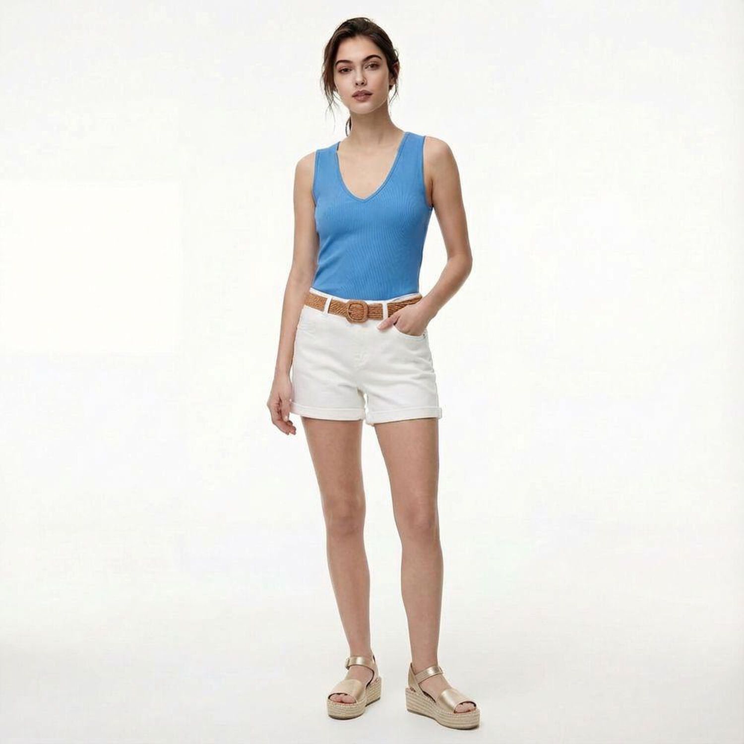 Polera Crop Sin Mangas Cuello V Mujer Kimera image number 0.0