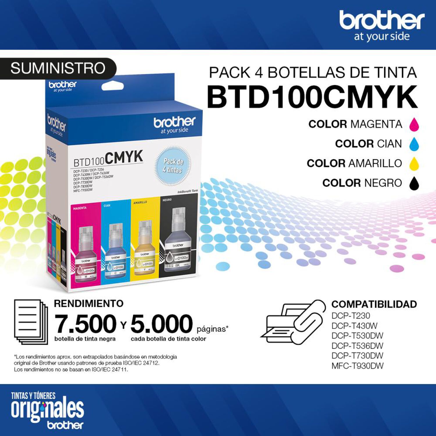 Pack Tinta Negras y Color Brother BTD100CMYK image number 5.0