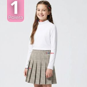 Polera Camiseta Polar Blanca Primera Capa Cuello Beatle Manga Larga Ni&ntilde;a