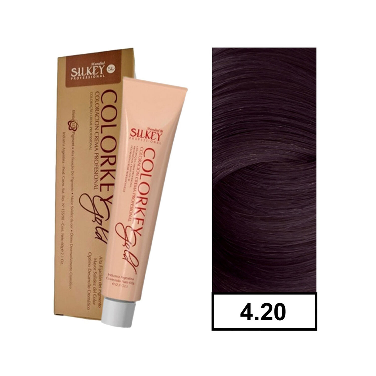 Colorkey Gold - Tintura Permanente Efecto 3d Pigment 60gr + Oxidante - 4.20 Casta&ntilde;o Medio Nacarado Intenso image number 0.0