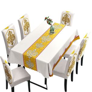 Pack De 6 Fundas De Sillas Elasticadas + Mantel Estampados Msr-25