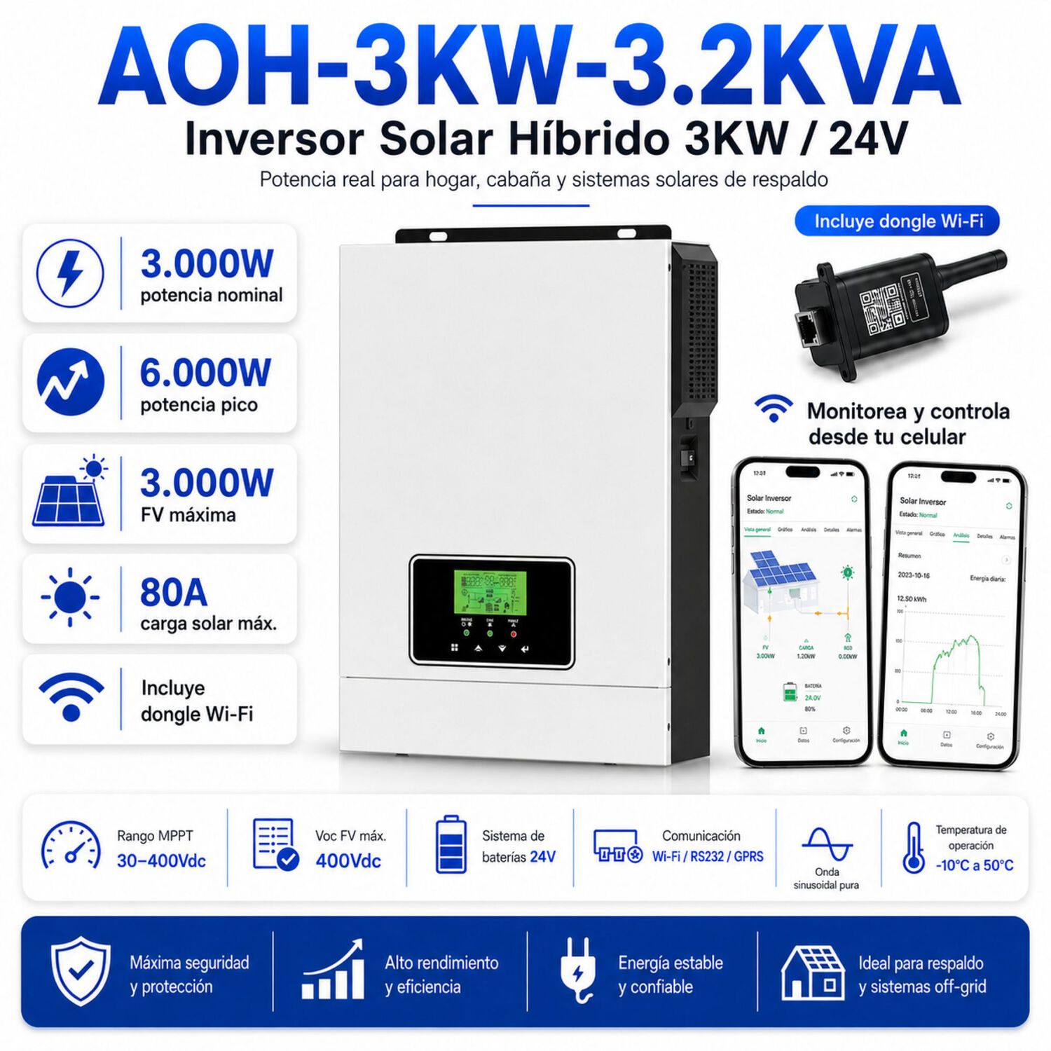 Inversor Solar Con Wifi H&iacute;brido 3000w Potencia M&aacute;xima 6000w image number 1.0