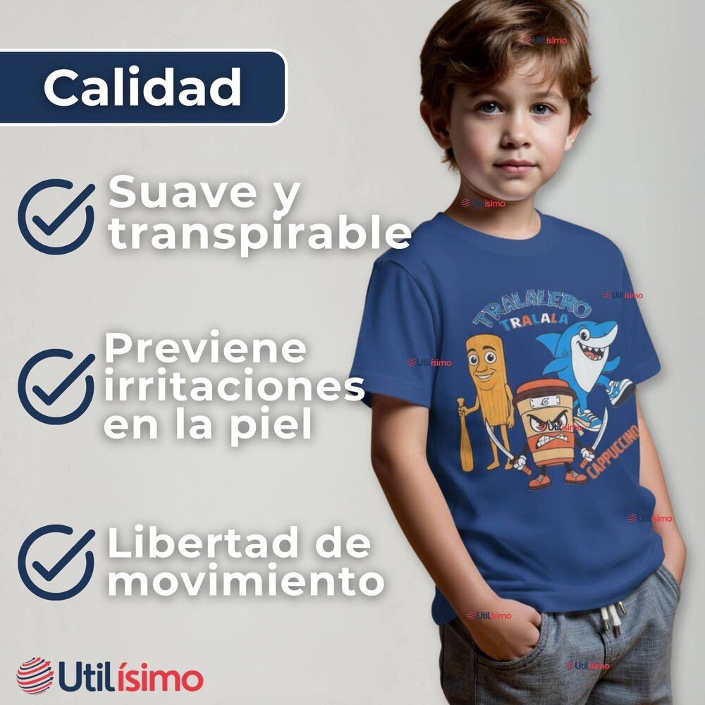 Polera Brainrots 100% Algodón Manga Corta Niño Tralalero Azul image number 4.0