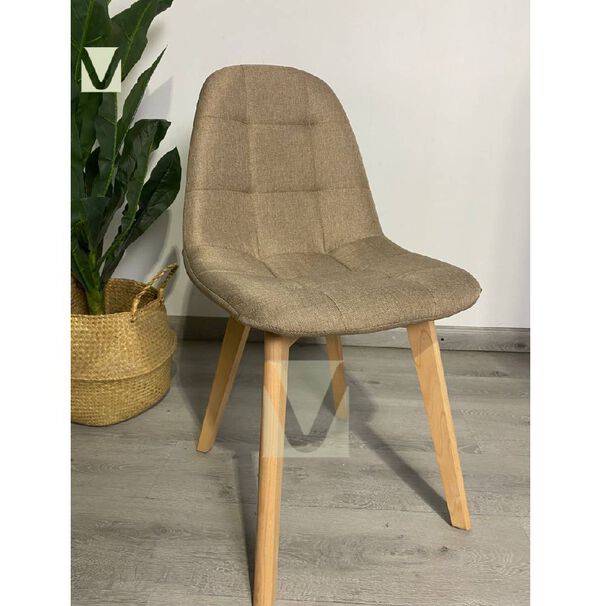 Pack 4 Silla Capiton&eacute; Lino N&oacute;rdica Con Patas De Madera Haya