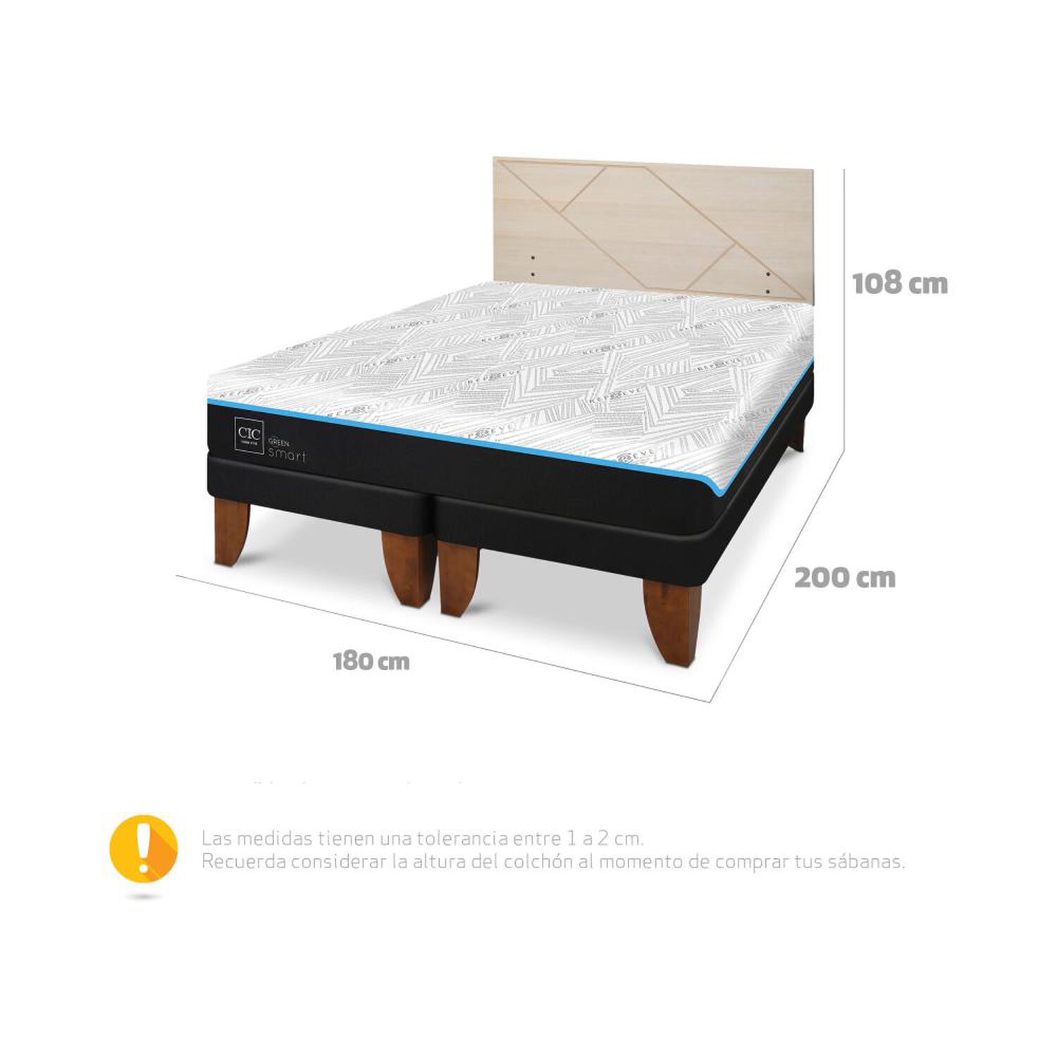 Cama Europea Cic Green Infinity / King / Base Dividida + Respaldo image number 8.0