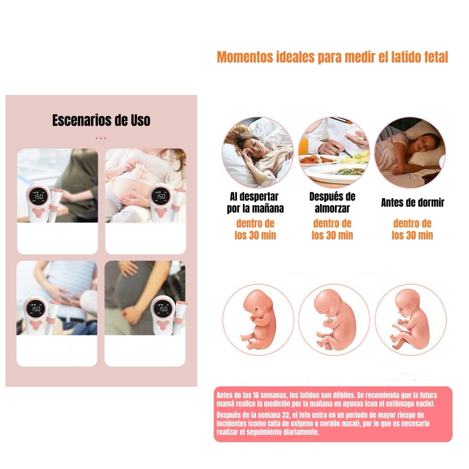 Monitor Fetal Doppler Latidos Coraz&oacute;n Beb&eacute; Gris Lubabycas image number 2.0