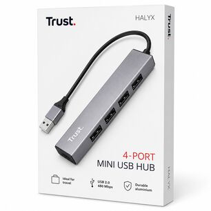 Hub Usb Trust Halyx 4 Puertos Usb 2.0 Flat Aluminium High Speed