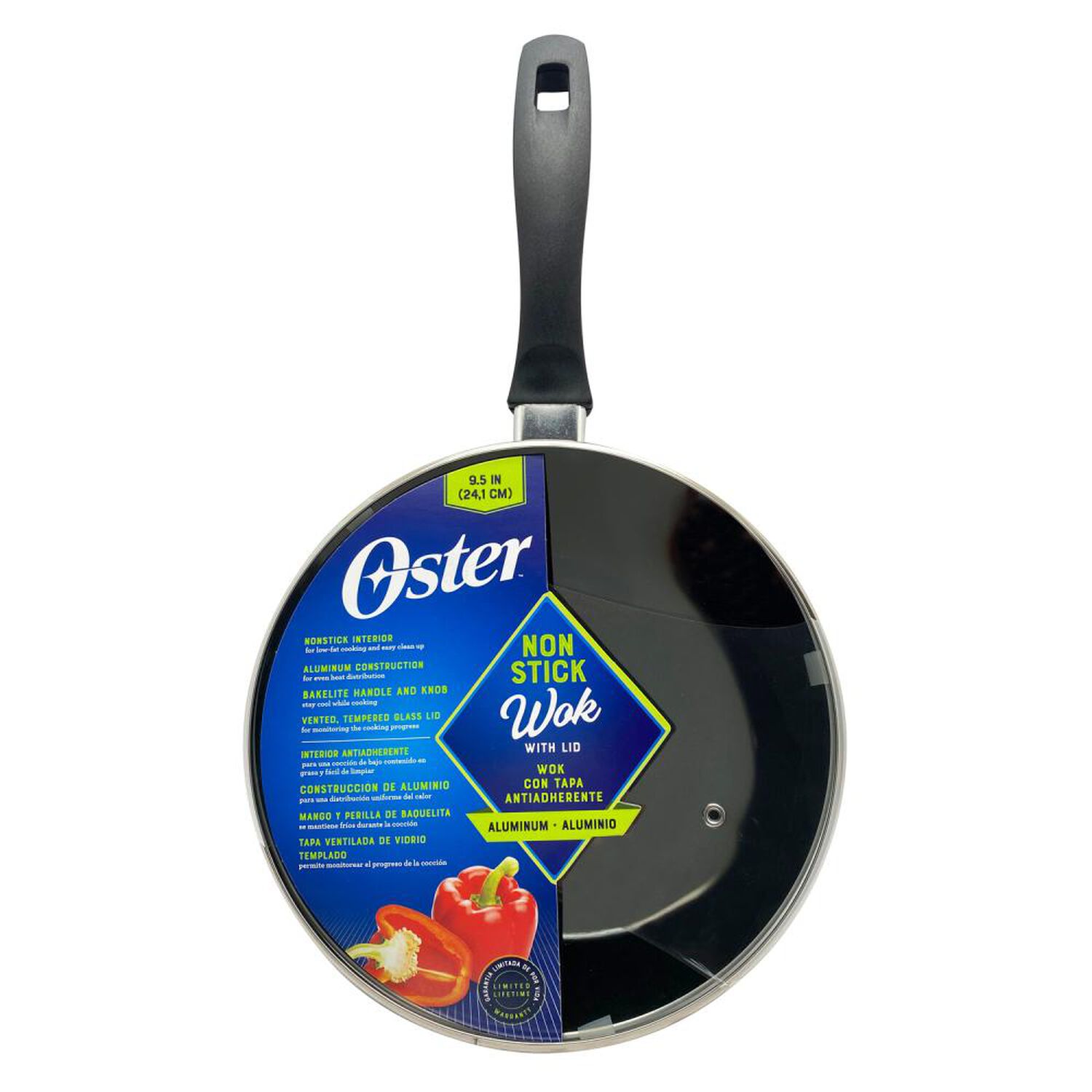 Wok Aluminio Con Tapa Clairborne Oster /  24 Cm / 2 Piezas image number 3.0