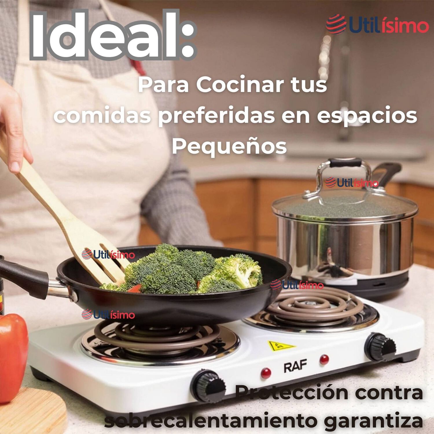 Cocina El&eacute;ctrica 2 Platos 2000w Cocinilla Port&aacute;til Blanco image number 5.0