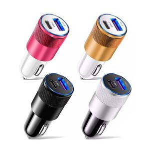 Cargador De Celular Auto Tipo C Carga Rapida Metal 3.1 Amp Y Usb 60w
