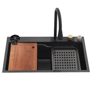 Lavaplatos Multifuncional Cascada Sobre Cubierta Domsa Mds7546a-black 75x46x23cm