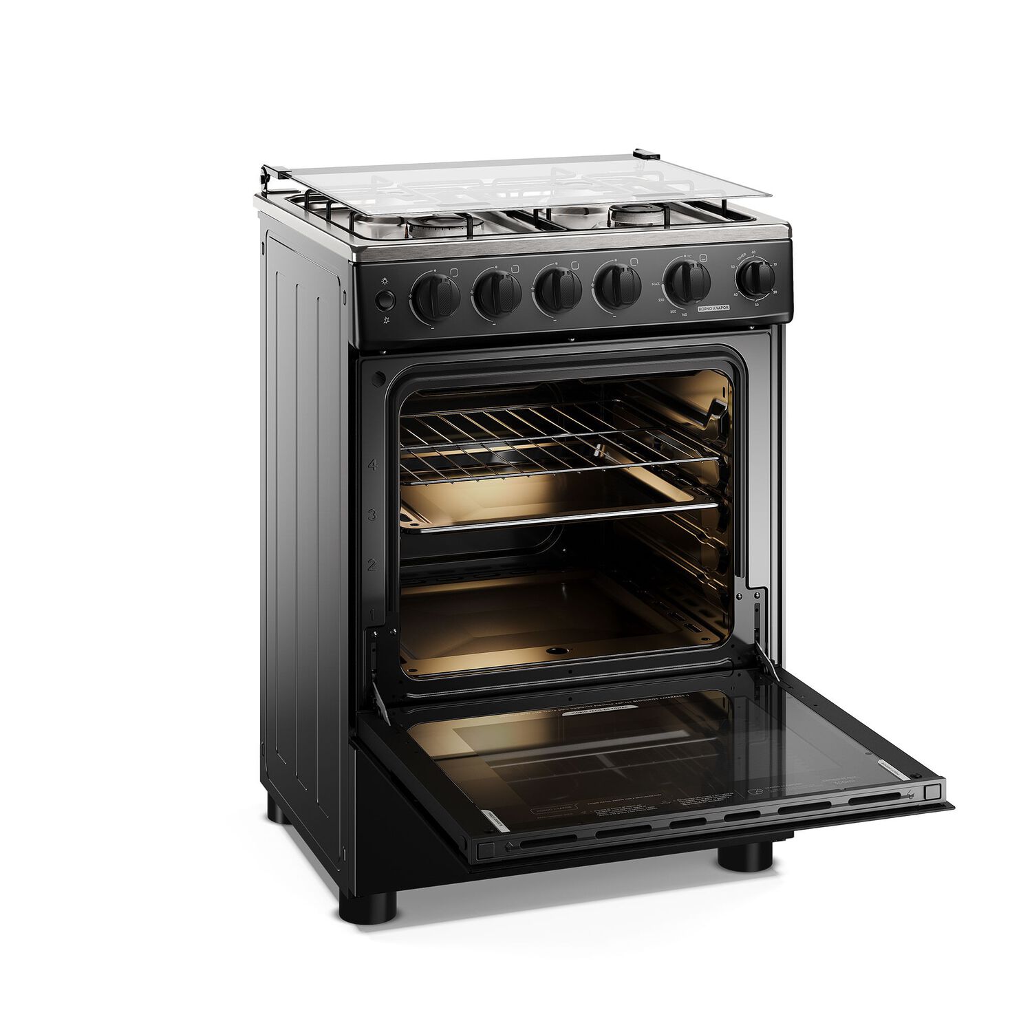 Cocina A Gas 4 Platos Horno Vapor Y Temporizador Fm4tpc Negra image number 4.0