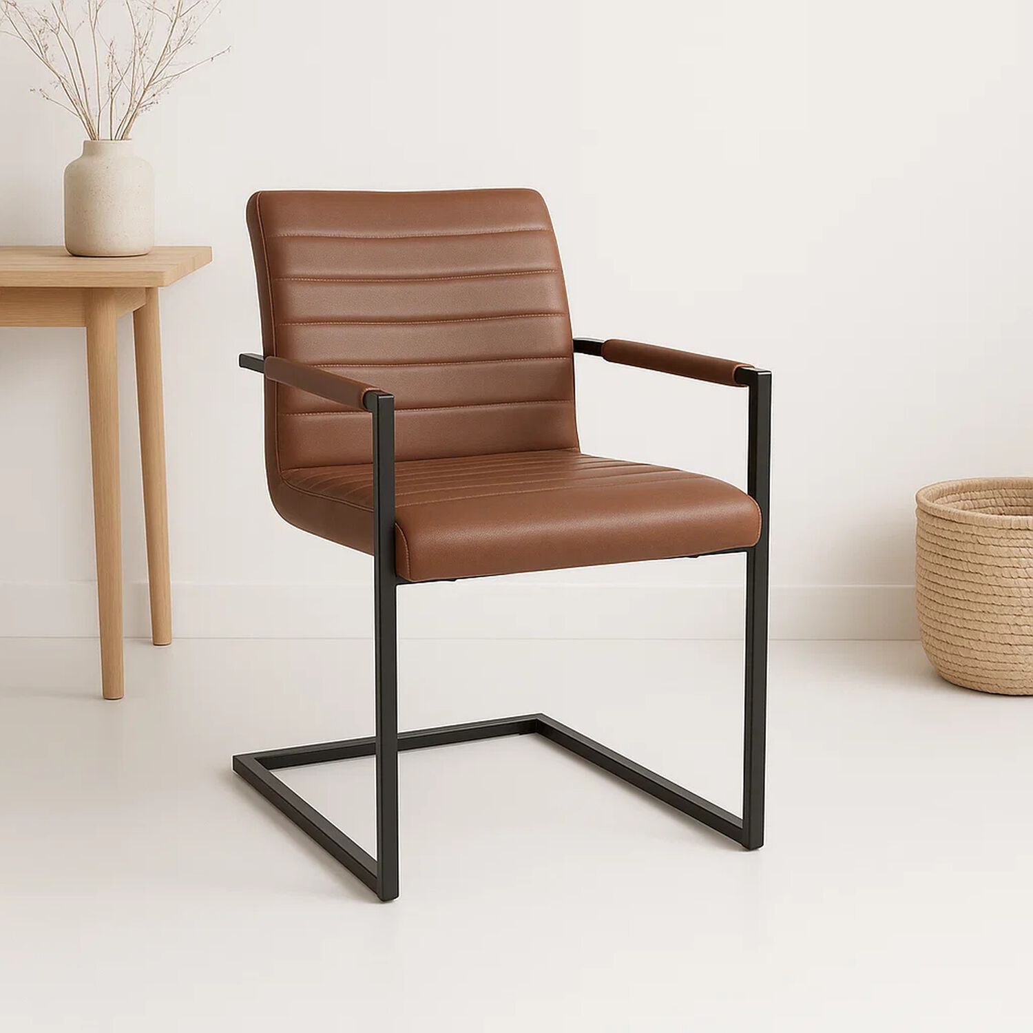 Silla Industrial De Cuero Sint&eacute;tico Marr&oacute;n Con Base Met&aacute;lica &ndash; Caf&eacute; image number 1.0
