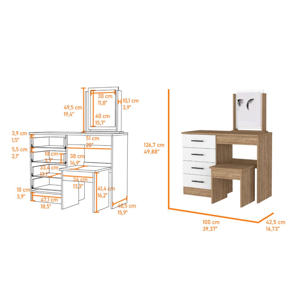 Mueble Tocador Con Espejo Y 4 Cajones + Silla image number 4.0