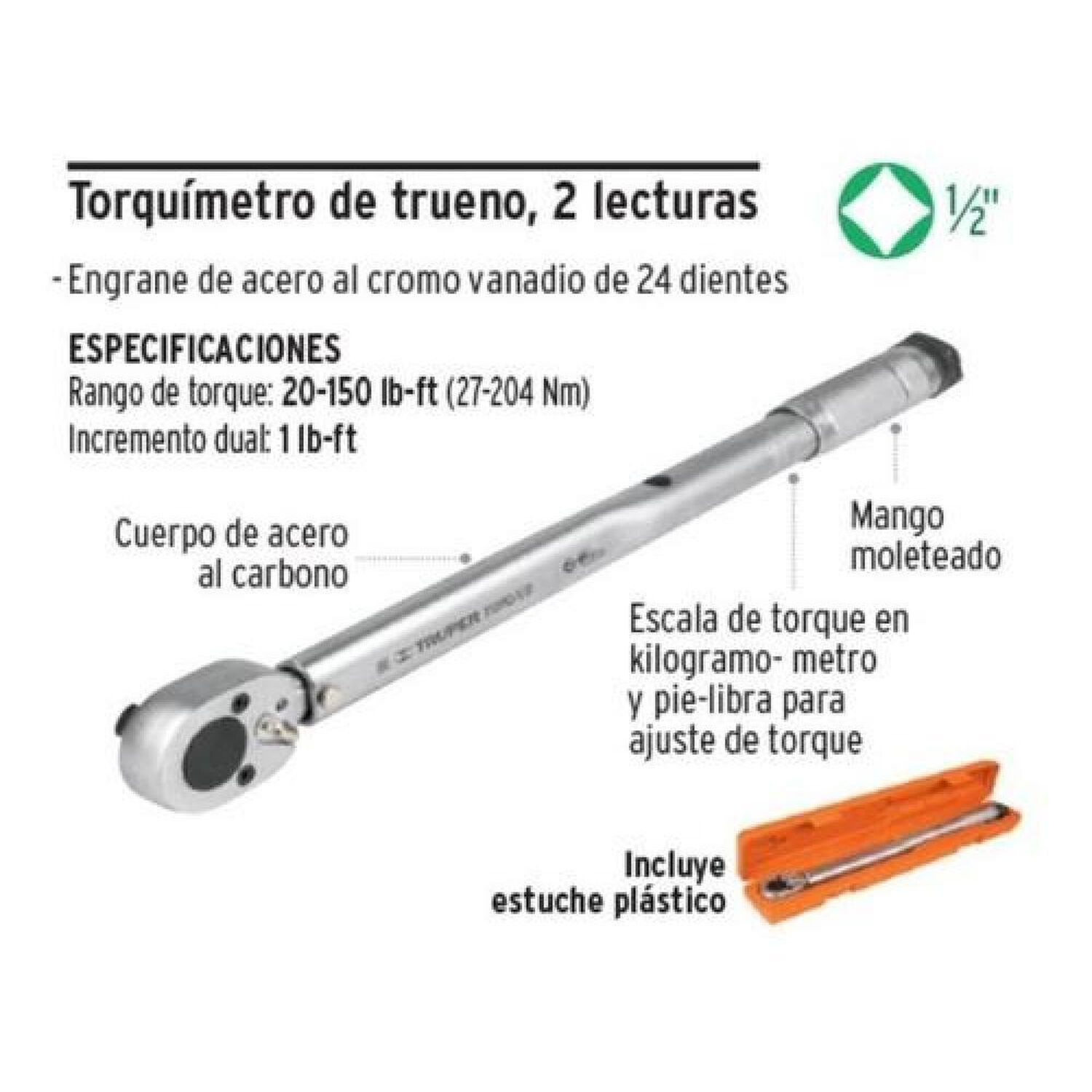 Llave Torque Torquimetro 1/2 ,27 - 204 Nm Truper Profesional image number 4.0