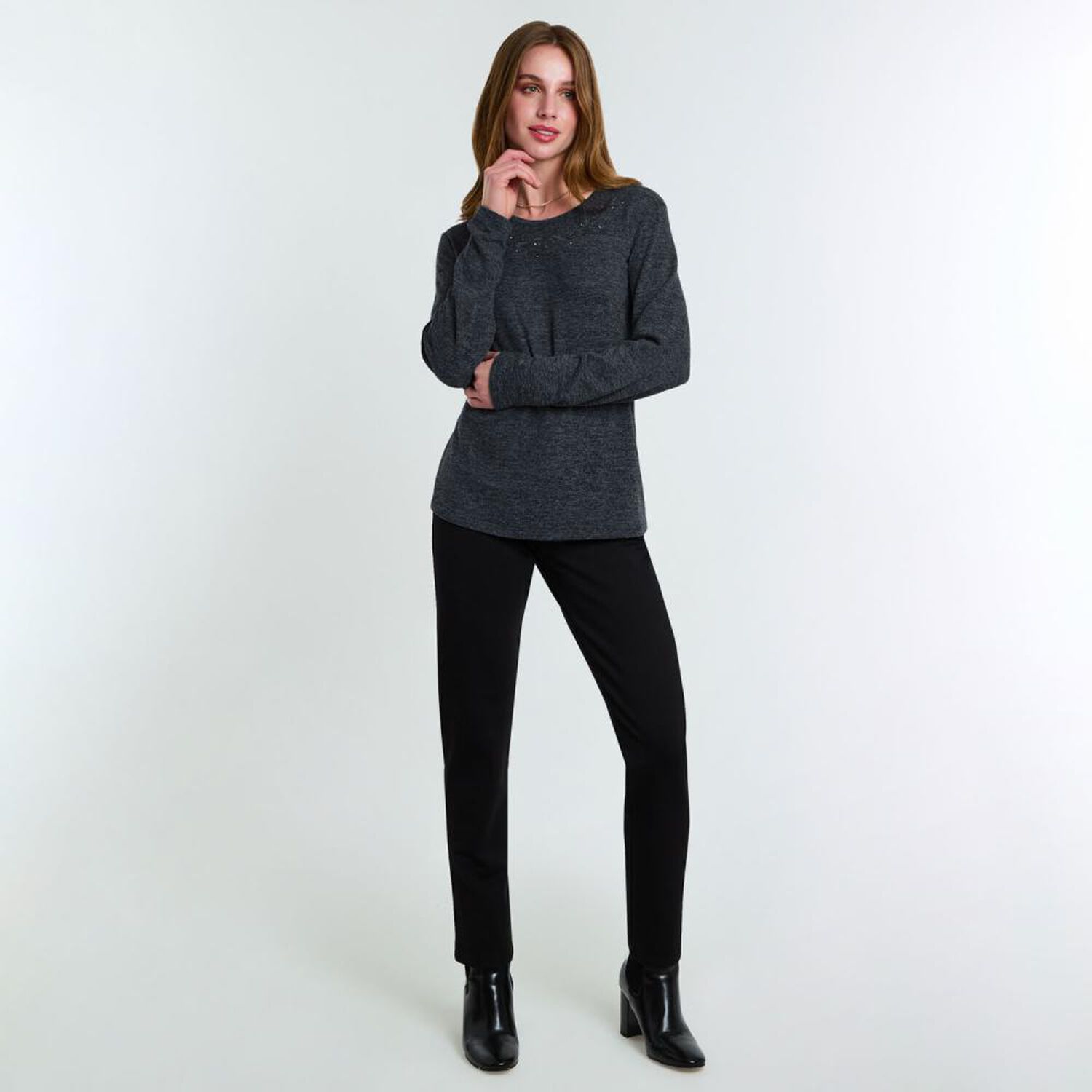 Sweater Melange Manga Larga Cuello Redondo Mujer Lesage image number 1.0