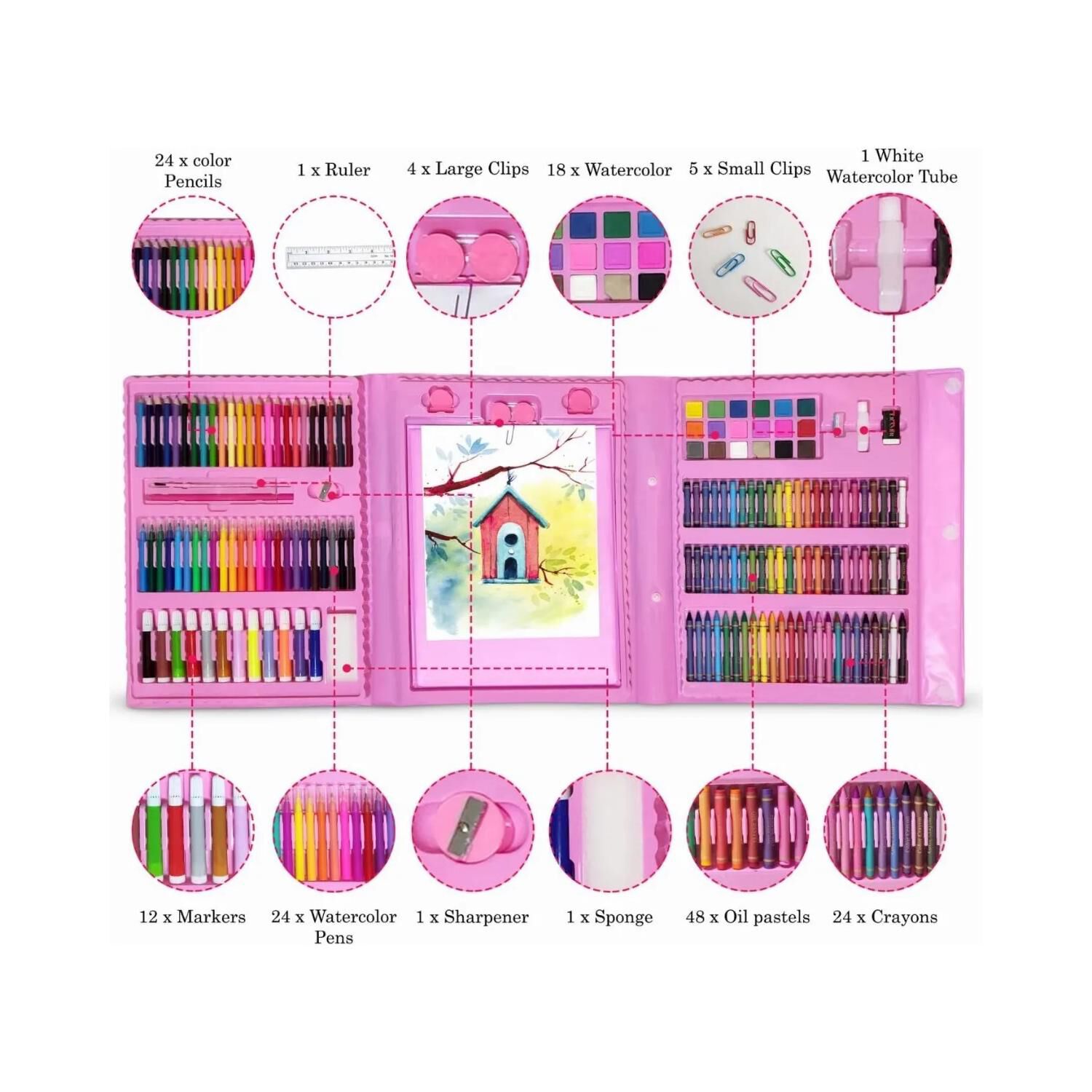 Set 208 Lapices Para Colorear Con Maleta Rosada Infantil image number 2.0