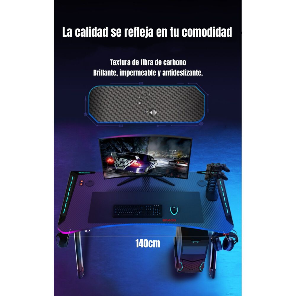 Escritorio Gamer Con Luces 140x60x73cm Negro By Lubabycas image number 3.0