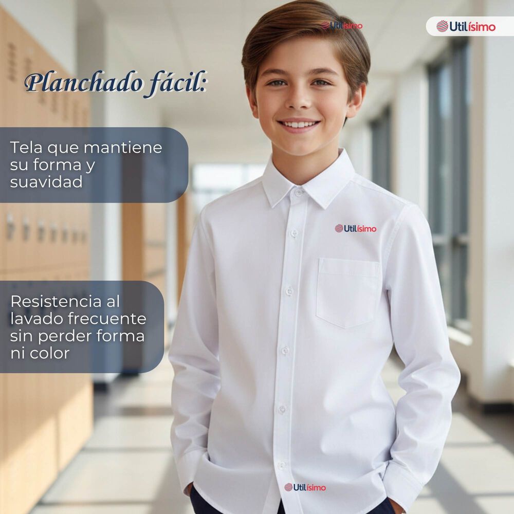 Camisa Escolar Blanca Manga Larga Colegio Para Ni&ntilde;os Y Juvenil image number 4.0