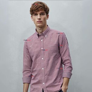 Camisa Huaso Cuadrillé Cuadro Manga Larga 100% Algodón Rojo Negro Casual