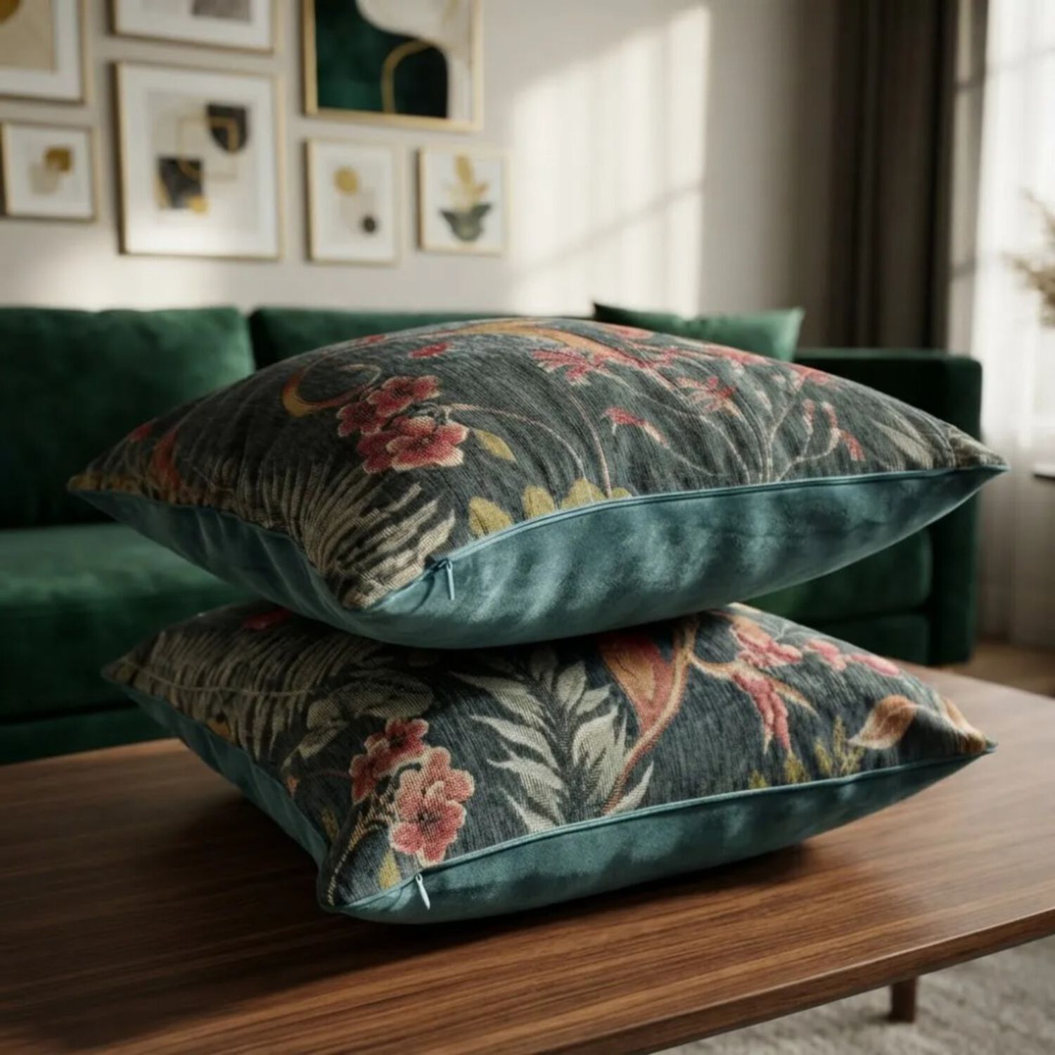 Set De 2 Cojines Decorativos 45 45 Cm Verde Petr&oacute;leo image number 0.0