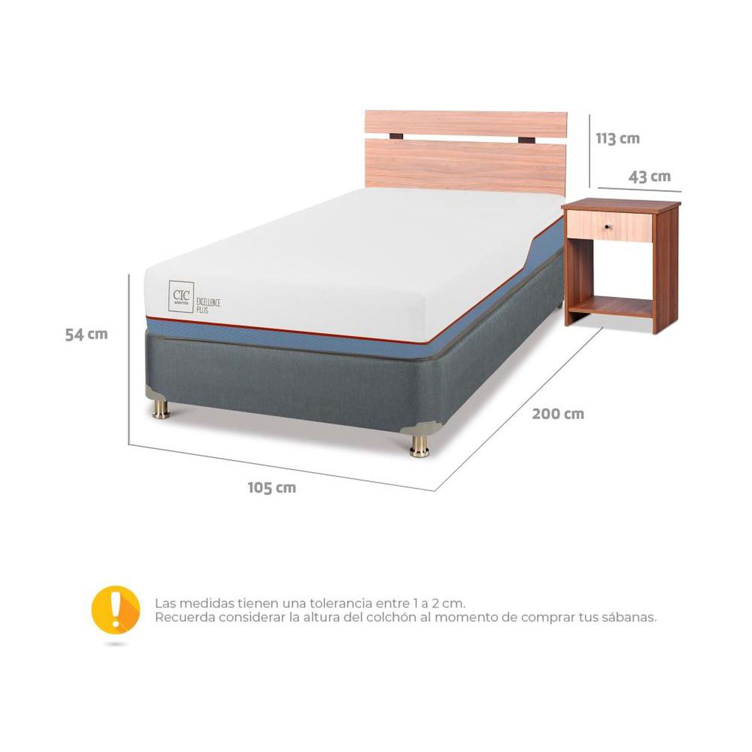 Cama Americana Cic Excellence Plus / 1.5 Plazas / Base Normal + Set De Maderas image number 2.0