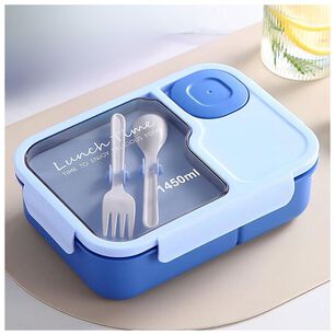 Fiambrera Bento Contenedor De 1450 Ml + Cubiertos T&aacute;per Pl&aacute;stico Blue
