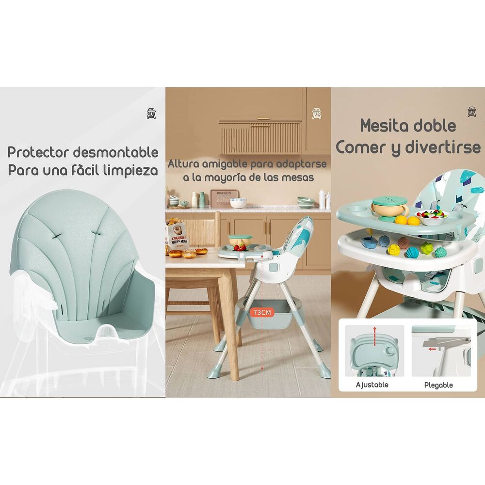 Silla De Comer Mecedora 2 En 1 Con Ruedas Verde Lubabycas image number 4.0