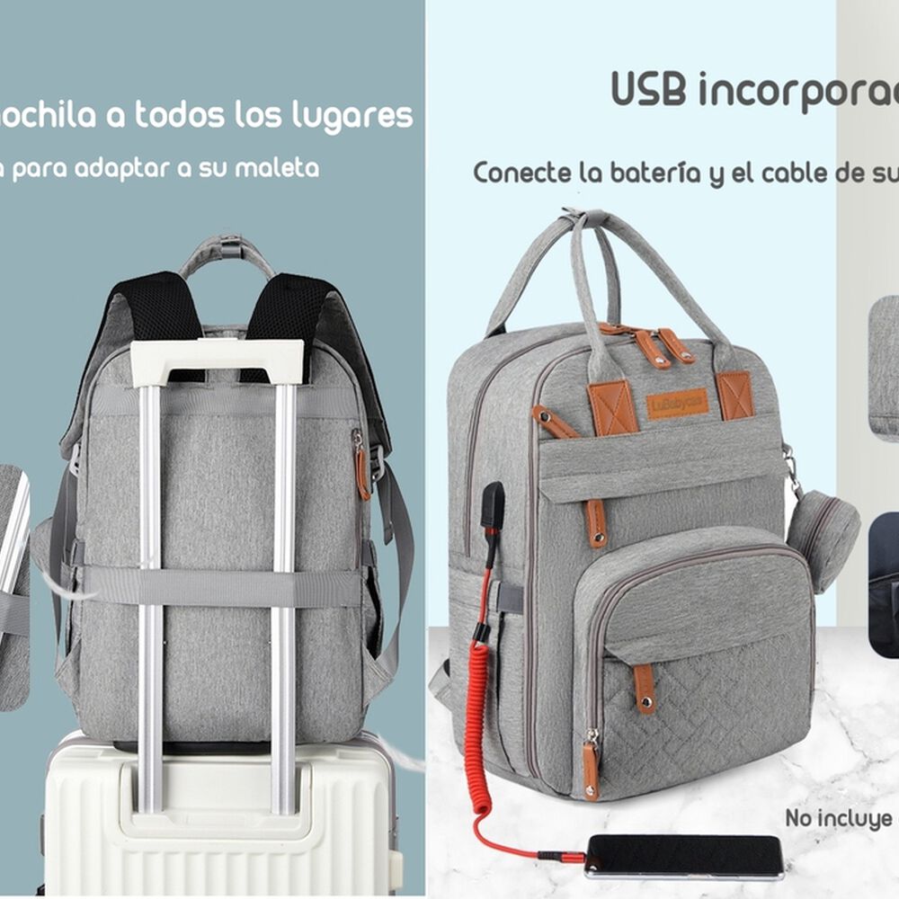 Mochila Maternal Con Monedero Y Colgador Lubabycas Gris image number 1.0