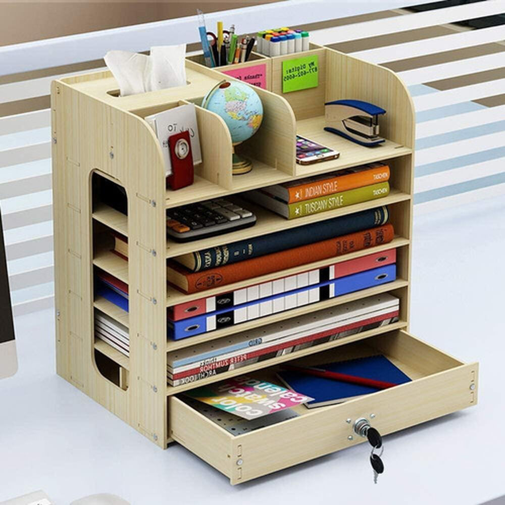 Organizador De Escritorio Multiuso De Madera Blanco image number 2.0