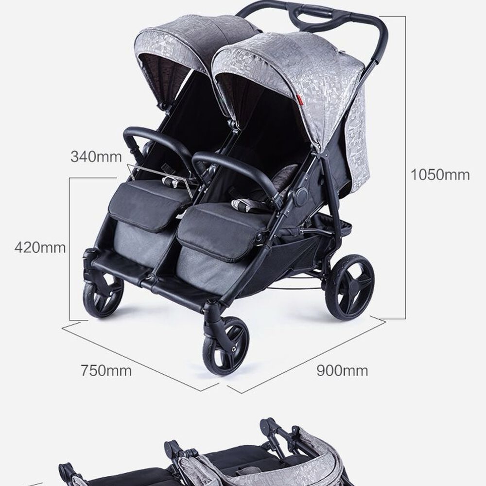 Coche Doble De Paseo Marco Aluminio Liviano Gris Lubabycas image number 2.0