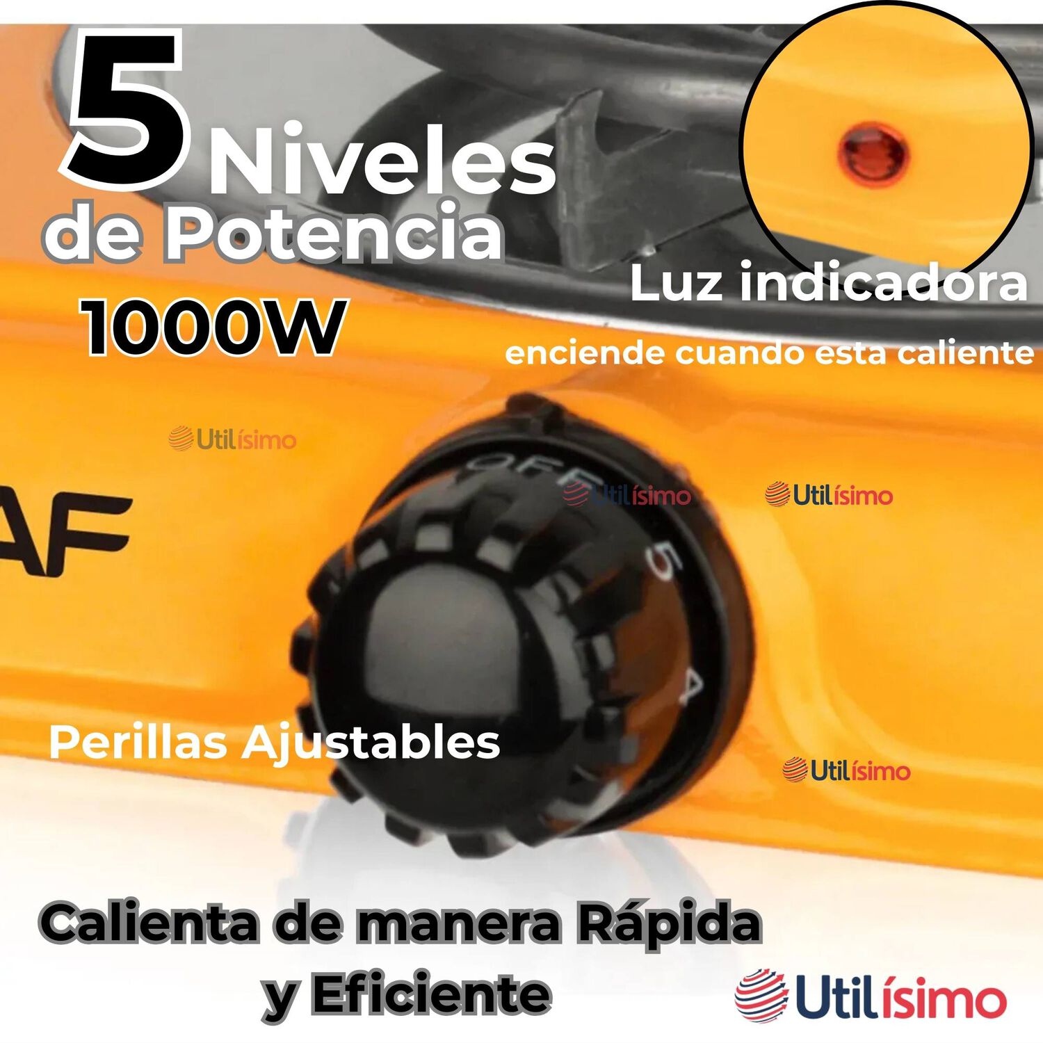 Cocina El&eacute;ctrica Port&aacute;til 1 Plato 1000w De Potencia Naranja image number 3.0