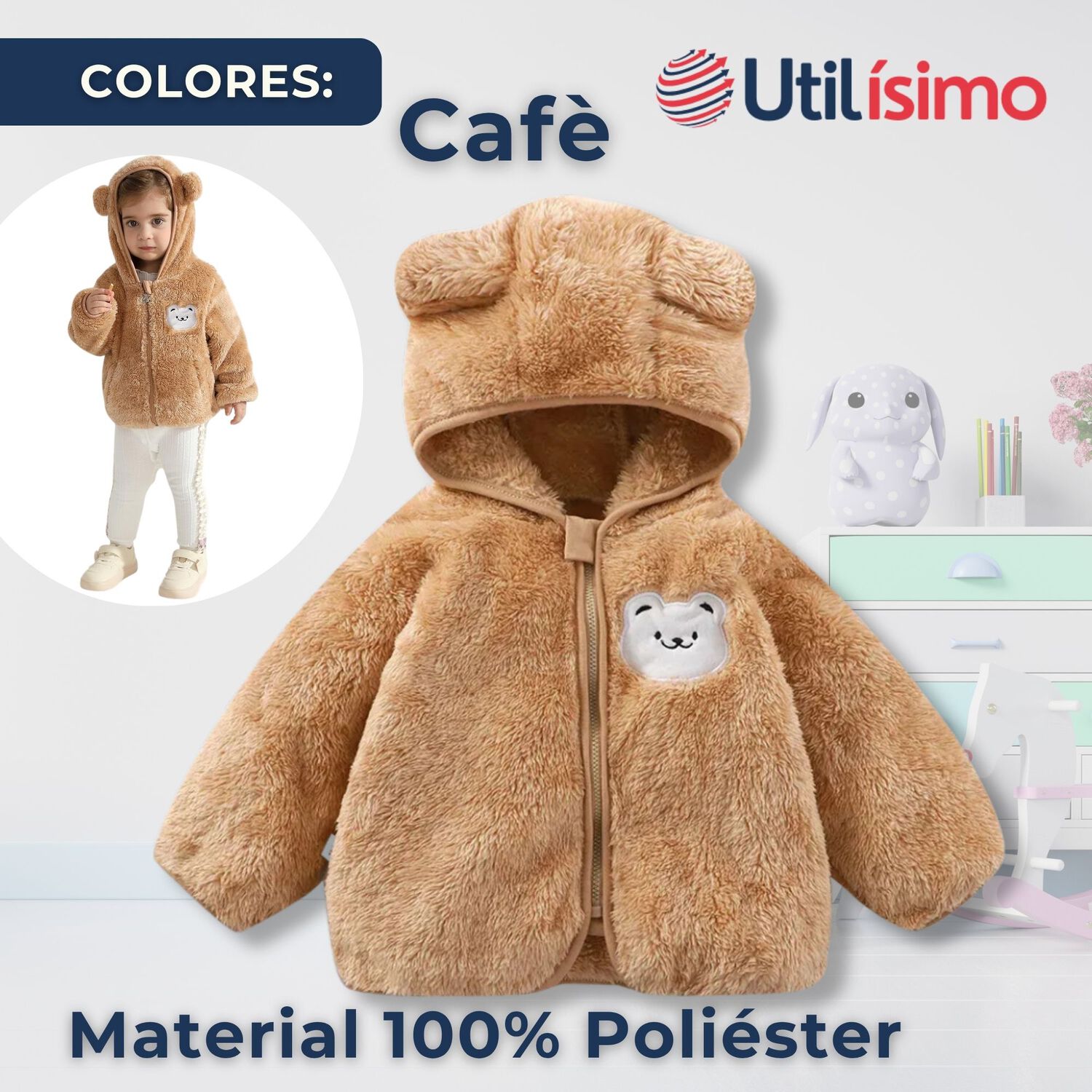 Chaqueta Polar Con Capucha Ni&ntilde;o Animalitos Caf image number 1.0