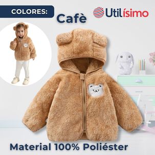 Chaqueta Polar Con Capucha Ni&ntilde;o Animalitos Caf