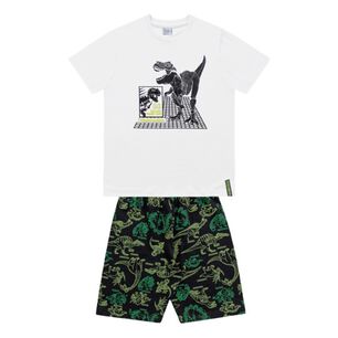Conjunto Polera Blanca Y Short Dinosaurio Algod&oacute;n