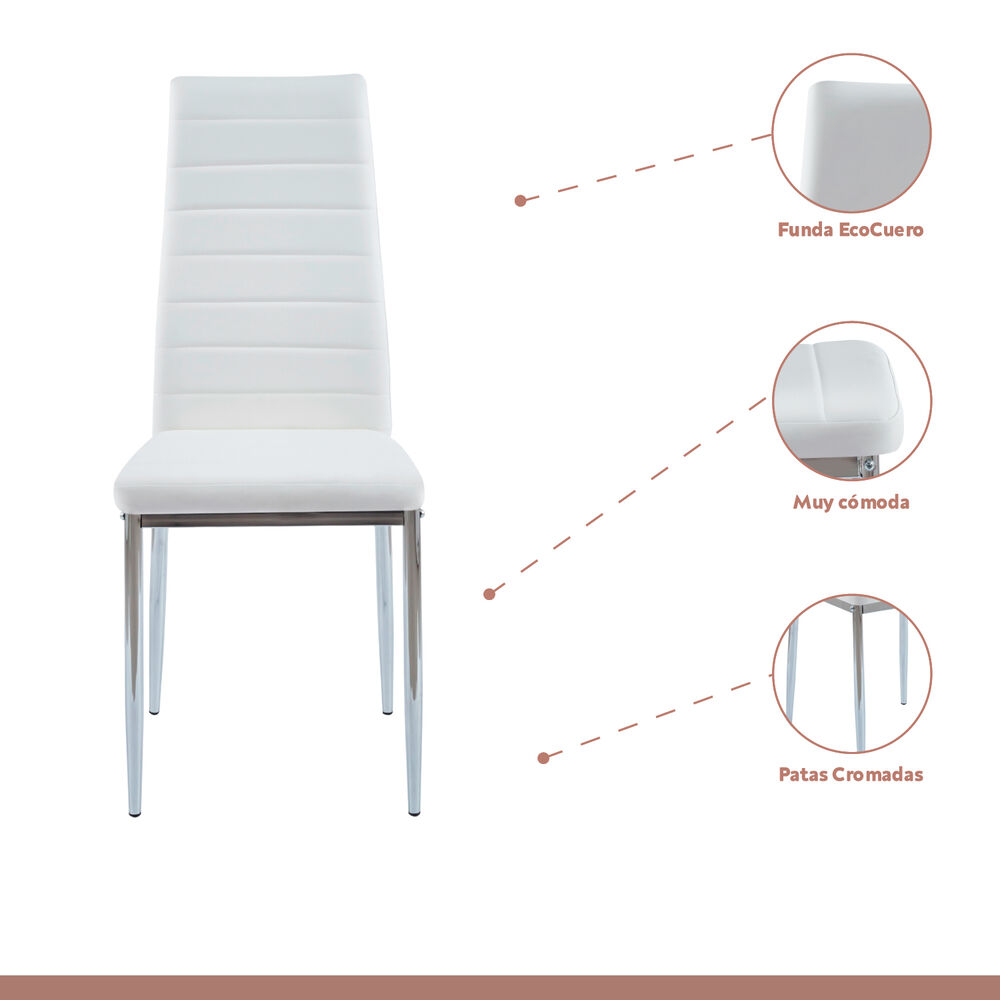 Comedor Mesa De Vidrio Rectangular 120x80 + 6 Sillas Dining Liana - Blancas image number 2.0