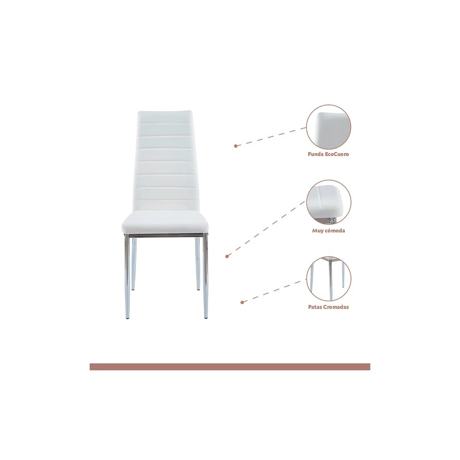 Comedor Mesa De Vidrio Rectangular 140x90cm + 6 Sillas Dining Liana Acolchadas - Blancas image number 3.0
