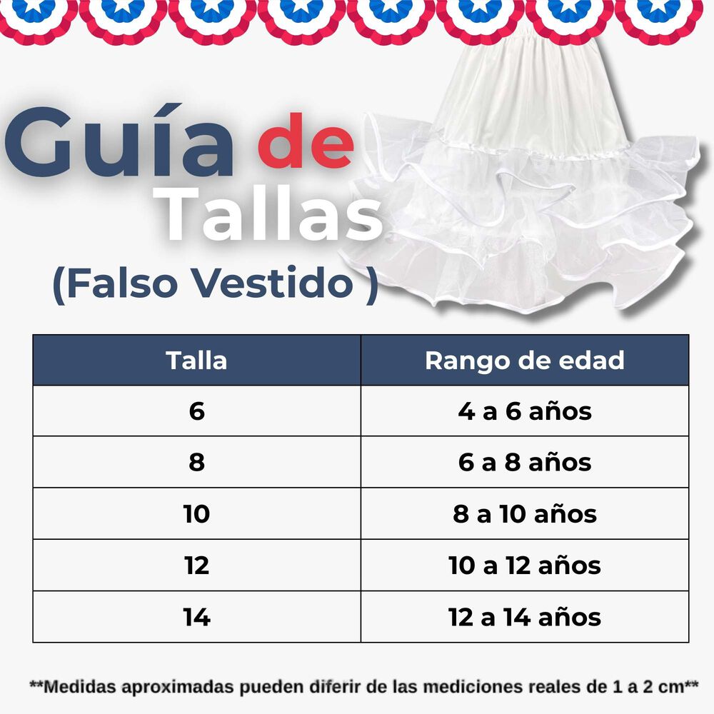 Falso Para Vestido Niña Juvenil Fiestas Patrias Color Blanco image number 2.0
